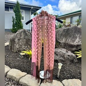 Marc Jacobs 100% Silk Made in Italy Polka Dot Fringe Scarf Pink Brown